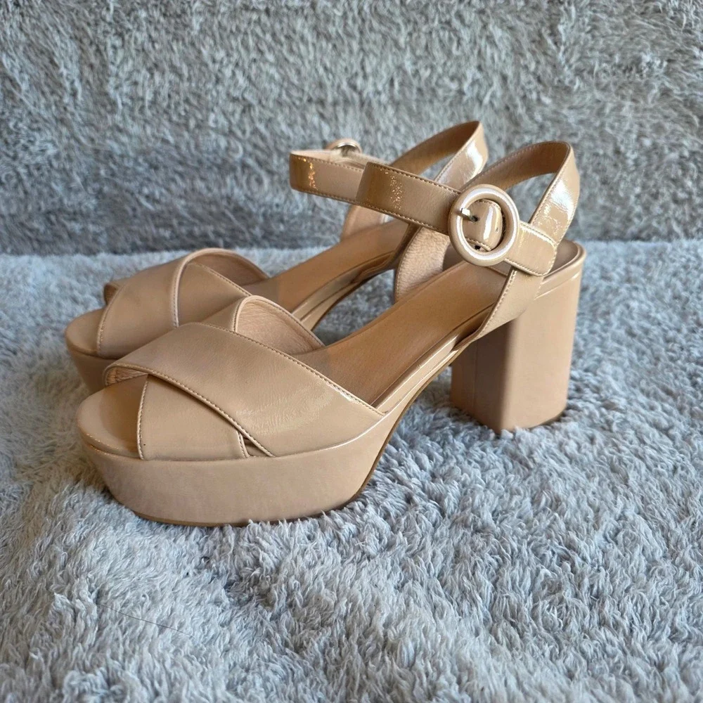 Jeffrey Campbell Amma Patent Platform Nude Sandals Ankle Strap Beige 10‎